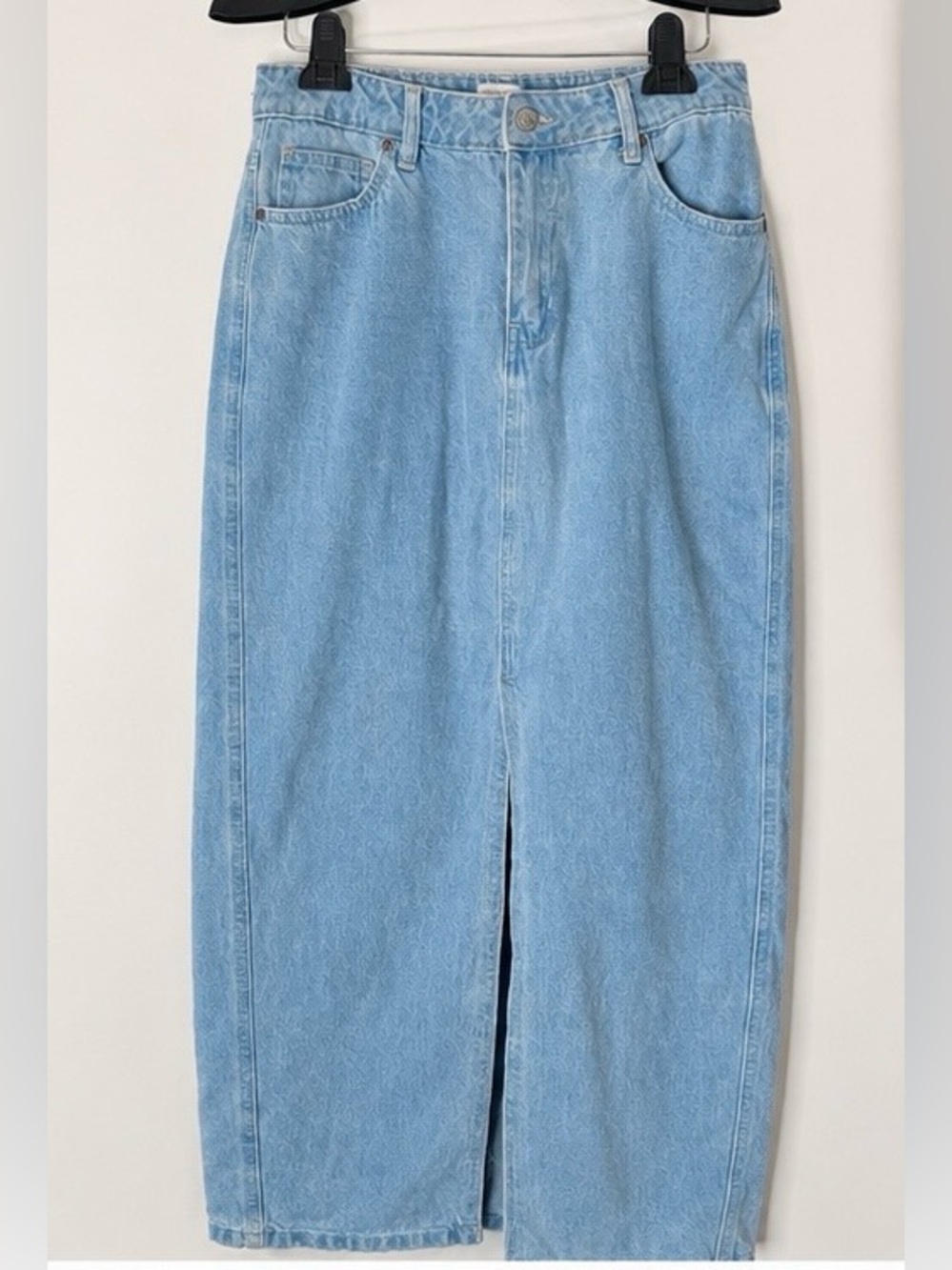 90s light wash denim maxi skirt front slit